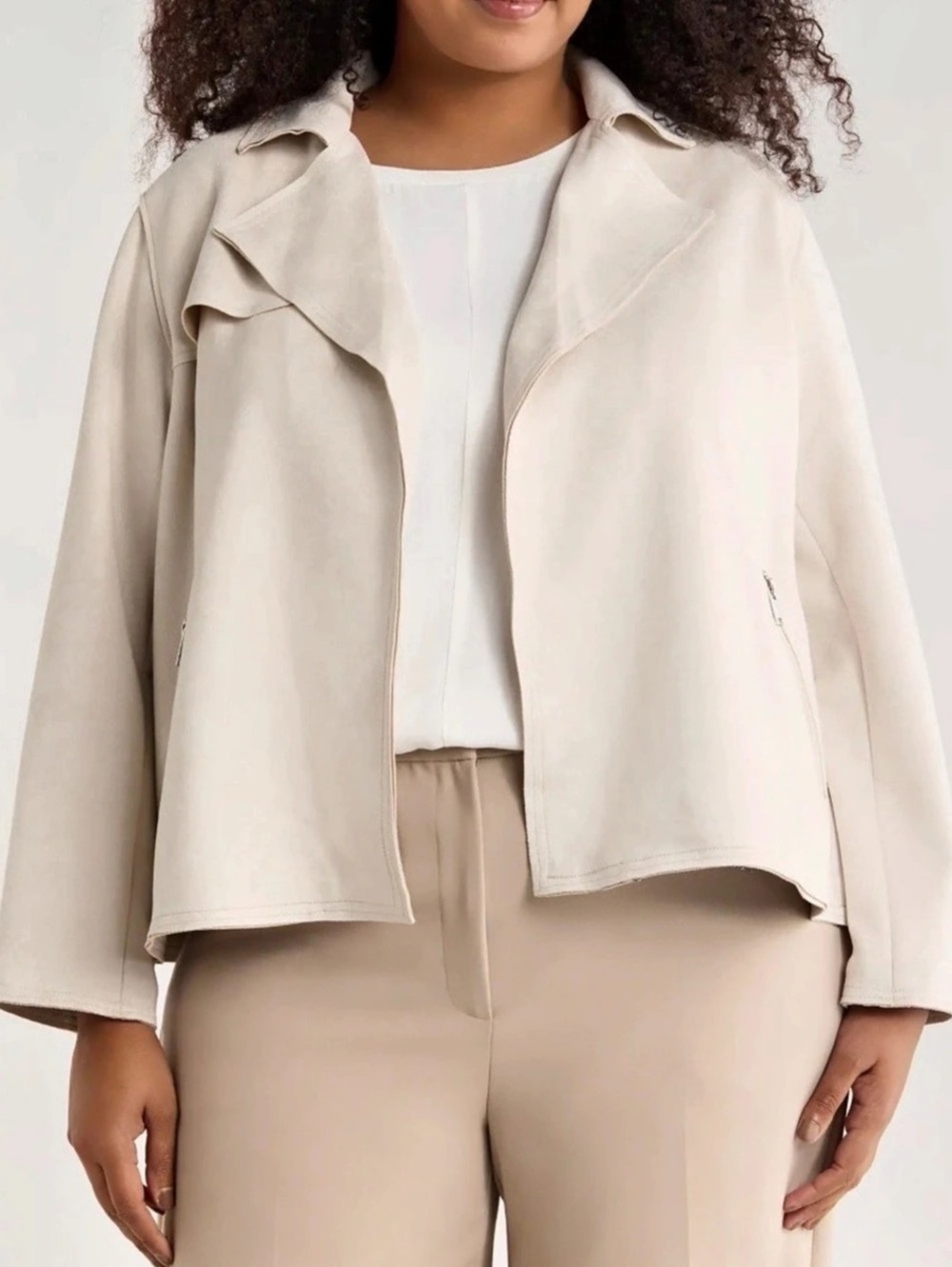 Philosophy Faux Leather Open Front Jacket Cream Size 1X NWT